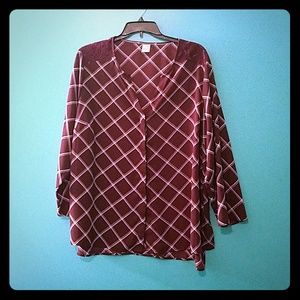 Plaid blouse, burgundy, lightweight